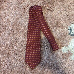 Saville Row 100% Silk Tie Red/Orange Polka Dots Art - Made in Korea 57"L 4"W